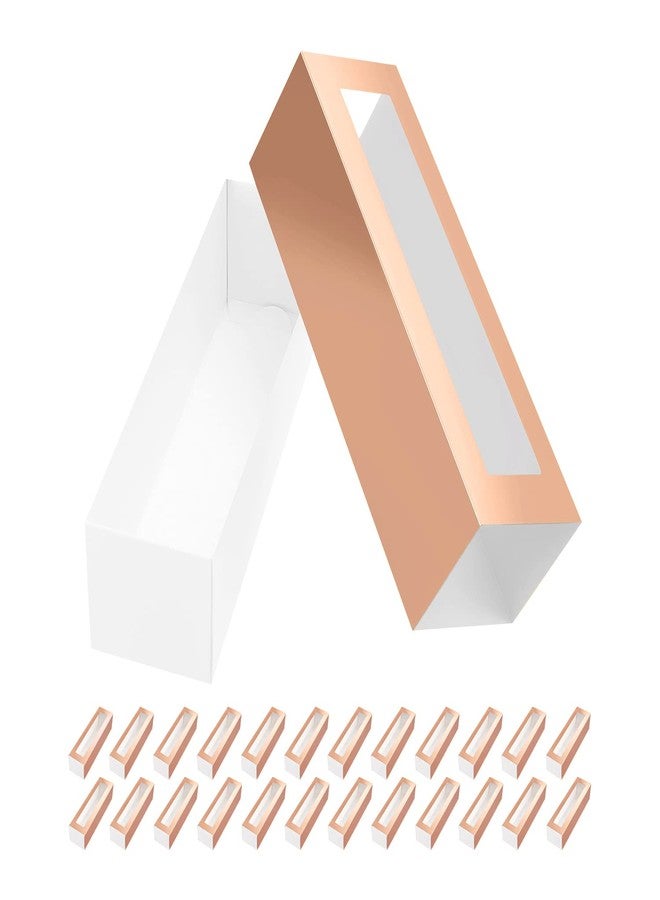 BAKIPACK 25 Rose Gold Macaron Boxes with Clear Window, Elegant Style, Holds 6 Macarons, 7.4" x 2" x 2" - Image 1